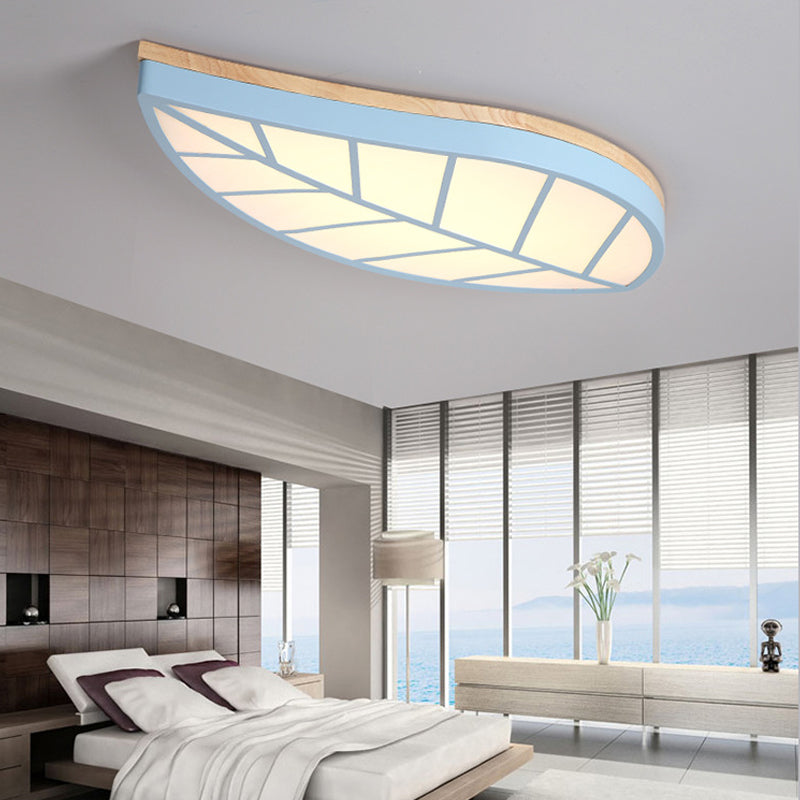 Modern Flush Mount Leaf Ceiling Lamp For Child’s Bedroom With Undertint Finish