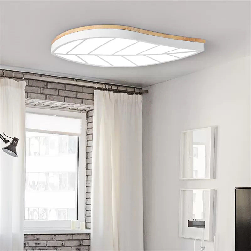 Modern Flush Mount Leaf Ceiling Lamp For Child’s Bedroom With Undertint Finish White /