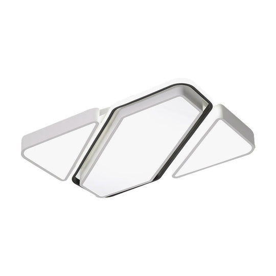 Modern Metal White Led Flush Ceiling Light With Acrylic Diffuser - Spliced Rectangle Design