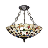 Tiffany Ceiling Light With Jeweled Semi Flush Design - 16/18 Diameter 3 Lights Beige Art Glass Shade