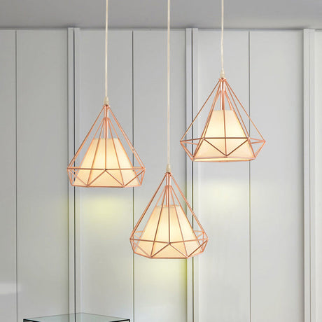 Vintage Gold Iron Diamond Hanging Ceiling Light With 3-Bulb For Dining Room