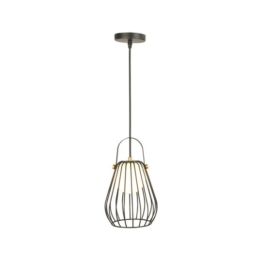 Iron Industrial Pear-Shaped Ceiling Pendant Light - Single Hanging Lamp For Bedroom Black