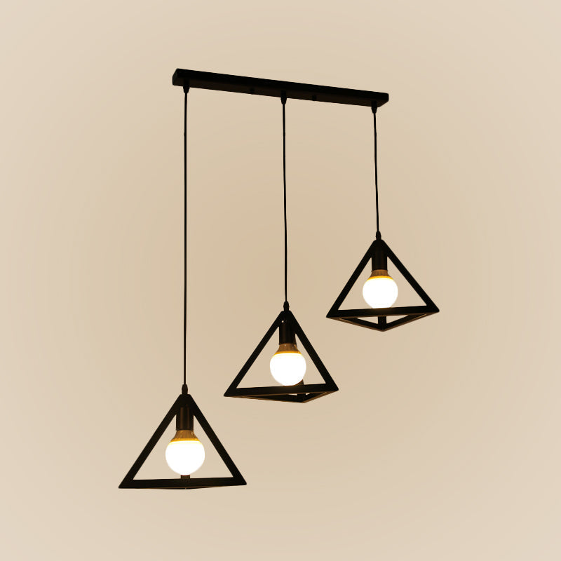Vintage Metal 3-Light Geometric Cage Ceiling Lamp For Dining Room Black / Triangle