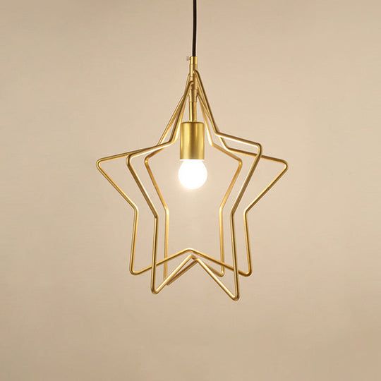 Vintage Star Cage Gold Hanging Light For Dining Room - Single-Bulb Ceiling Lamp