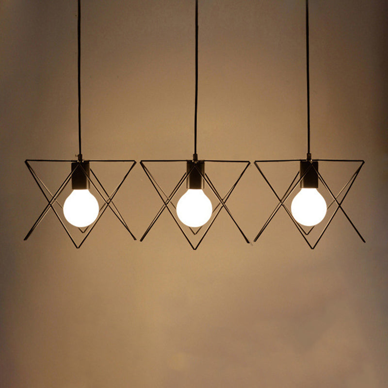 Geometric Cage Iron Suspension Light Antique Black - Set Of 3 Bulbs Multi Ceiling Lamp For Living