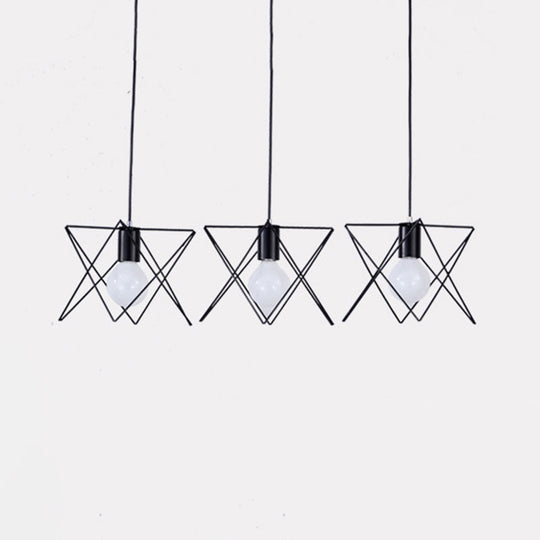 Geometrical Cage Iron Suspension Light With 3 Bulbs - Antique Black Perfect For Living Room Ceiling