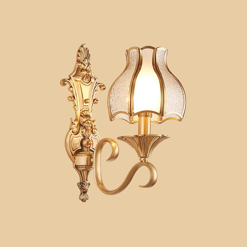 Traditional Floral Wall Mount Light Fixture With Gold Ripple Glass