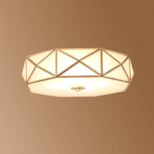 Opal Glass Geometric Flush Ceiling Light In Gold - 4 Bulb Fixture / 18’ B