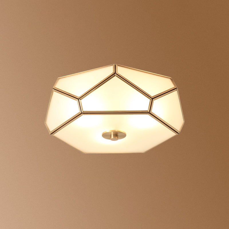 Opal Glass Geometric Flush Ceiling Light In Gold - 4 Bulb Fixture / 14’ A