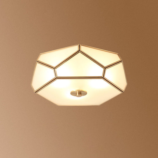 Opal Glass Geometric Flush Ceiling Light In Gold - 4 Bulb Fixture / 14’ A