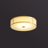 Opal Glass Cylinder Flush Mount Ceiling Light In Gold - Traditional Bedroom Lighting