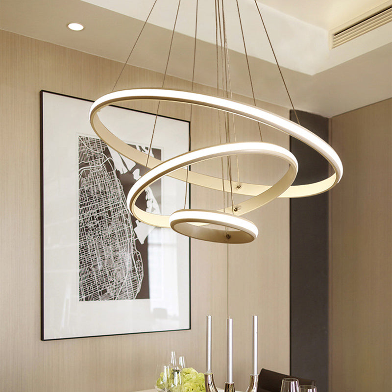 Modern Tiered Circle Chandelier In White - Led Hanging Light For Living Room