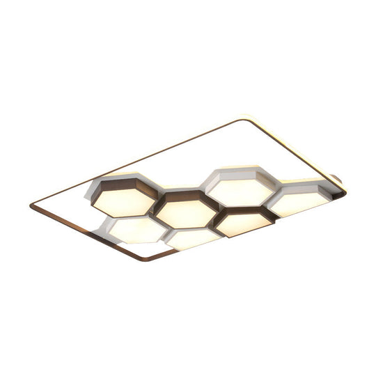 Honeycomb Metal Flush Ceiling Light: Modern Black & White Led Fixture (19.5/35.5) For Living Room