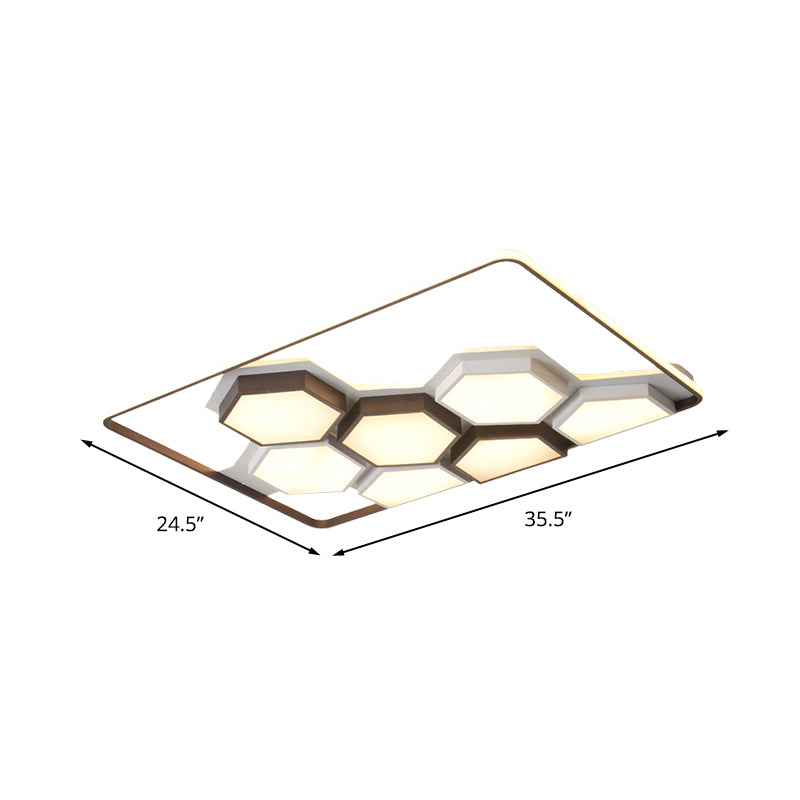 Honeycomb Metal Flush Ceiling Light: Modern Black & White Led Fixture (19.5/35.5) For Living Room