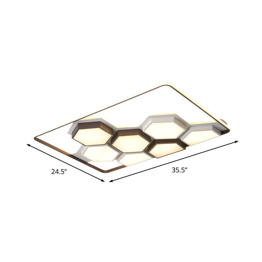 Honeycomb Metal Flush Ceiling Light: Modern Black & White Led Fixture (19.5/35.5) For Living Room