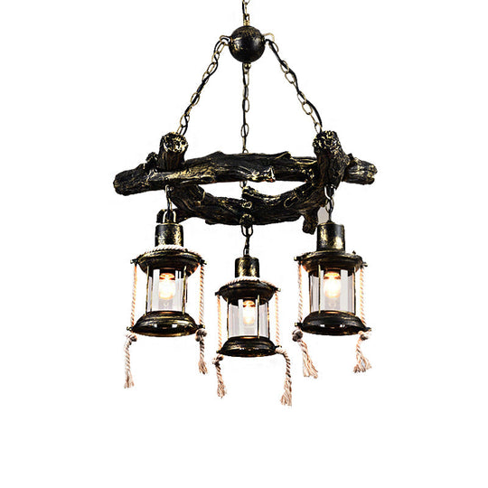 Coastal Bronze Chandelier Light Fixture With Clear Glass 3 Lights And Kerosene Pendant Lamp