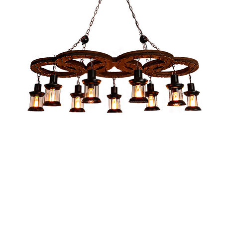 Lantern Clear Glass Coastal Chandelier With Black Pendant Lighting And Wooden Shelf