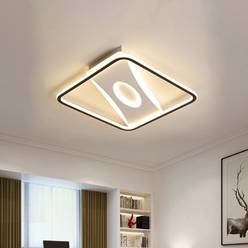 Modern Black And White Led Ceiling Light For Bedroom - Square/Rectangular Acrylic Flush Mount In