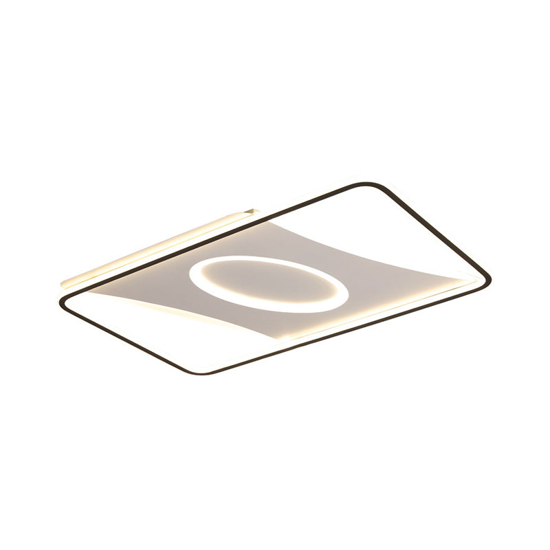 Modern Black And White Led Ceiling Light For Bedroom - Square/Rectangular Acrylic Flush Mount In