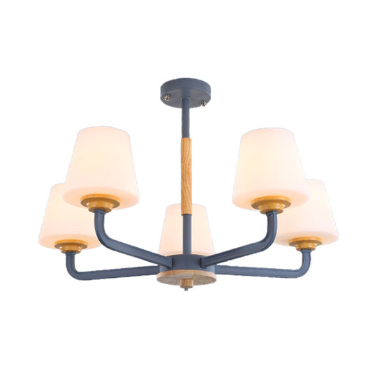 Modern White Glass Cone Chandelier Light Fixture With Multiple Lights For Bedroom - Grey/White/Green