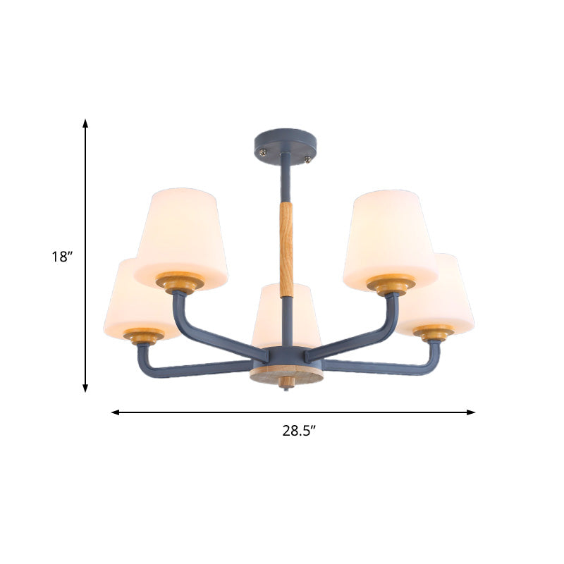 Modern White Glass Cone Chandelier Light Fixture With Multiple Lights For Bedroom - Grey/White/Green