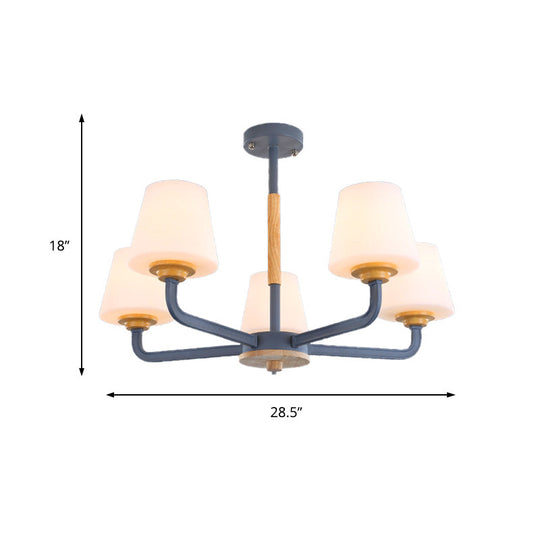 Modern White Glass Cone Chandelier Light Fixture With Multiple Lights For Bedroom - Grey/White/Green