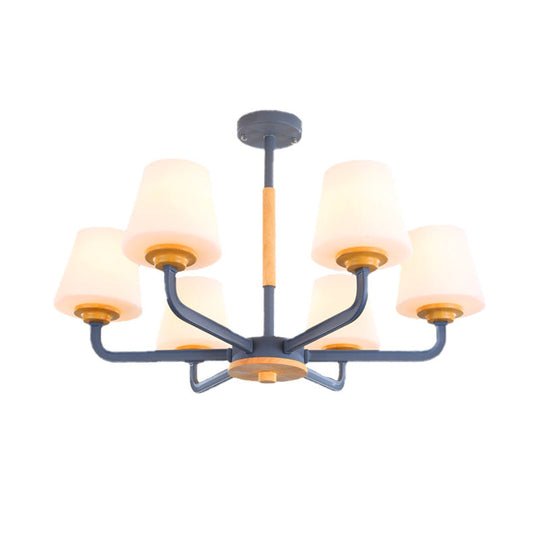 Modern White Glass Cone Chandelier Light Fixture With Multiple Lights For Bedroom - Grey/White/Green