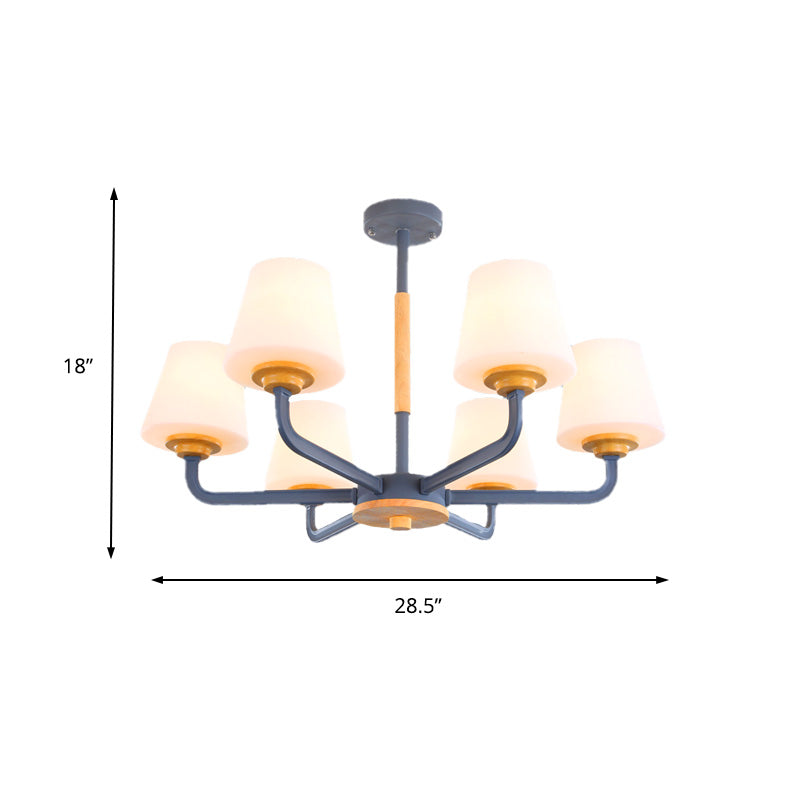 Modern White Glass Cone Chandelier Light Fixture With Multiple Lights For Bedroom - Grey/White/Green