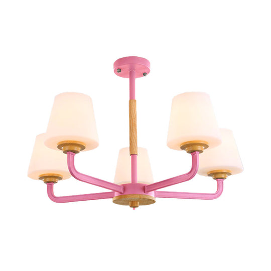 Modern White Glass Cone Chandelier Light Fixture With Multiple Lights For Bedroom - Grey/White/Green