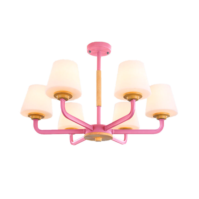 Modern White Glass Cone Chandelier Light Fixture With Multiple Lights For Bedroom - Grey/White/Green