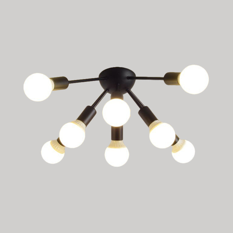 Modern Metal Sputnik Semi Flush Mount Ceiling Light – 8/12 Lights In White/Black/Gold For Living