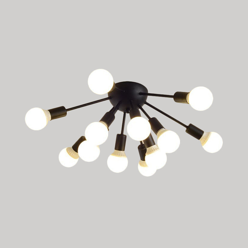 Modern Metal Sputnik Semi Flush Mount Ceiling Light – 8/12 Lights In White/Black/Gold For Living