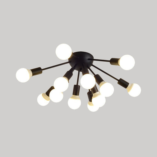 Modern Metal Sputnik Semi Flush Mount Ceiling Light – 8/12 Lights In White/Black/Gold For Living