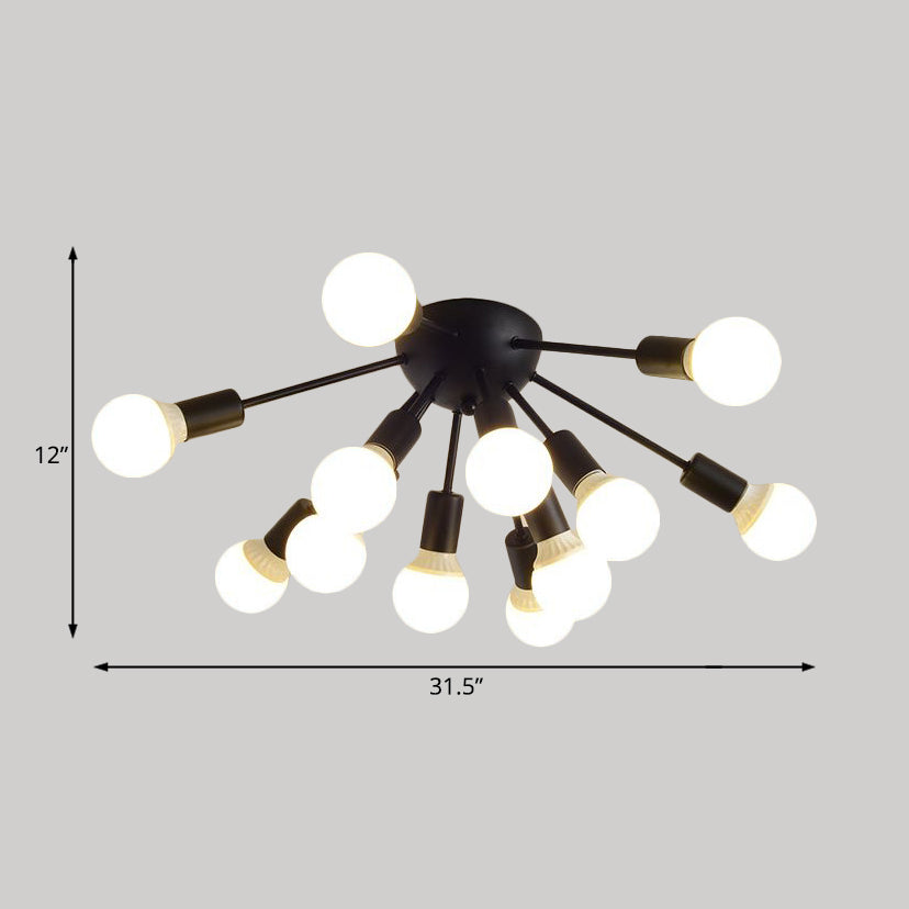 Modern Metal Sputnik Semi Flush Mount Ceiling Light – 8/12 Lights In White/Black/Gold For Living