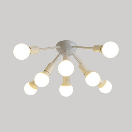 Modern Metal Sputnik Semi Flush Mount Ceiling Light – 8/12 Lights In White/Black/Gold For Living
