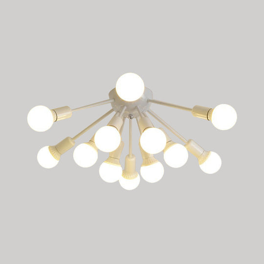 Modern Metal Sputnik Semi Flush Mount Ceiling Light – 8/12 Lights In White/Black/Gold For Living