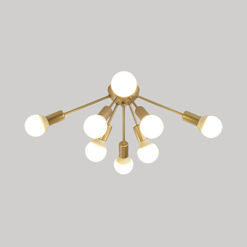Modern Metal Sputnik Semi Flush Mount Ceiling Light – 8/12 Lights In White/Black/Gold For Living