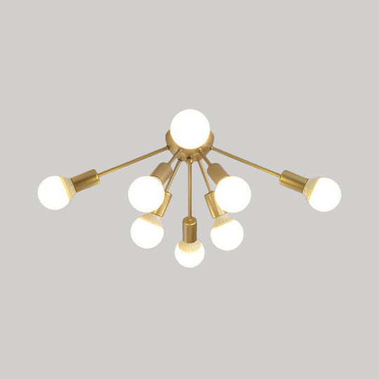 Modern Metal Sputnik Semi Flush Mount Ceiling Light – 8/12 Lights In White/Black/Gold For Living