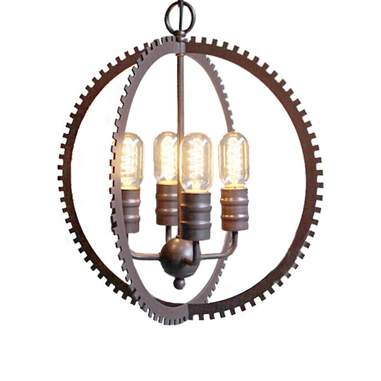 Industrial Metal Hanging Chandelier With 4-Lights Globe Shade And Bronze Finish For Dining Room