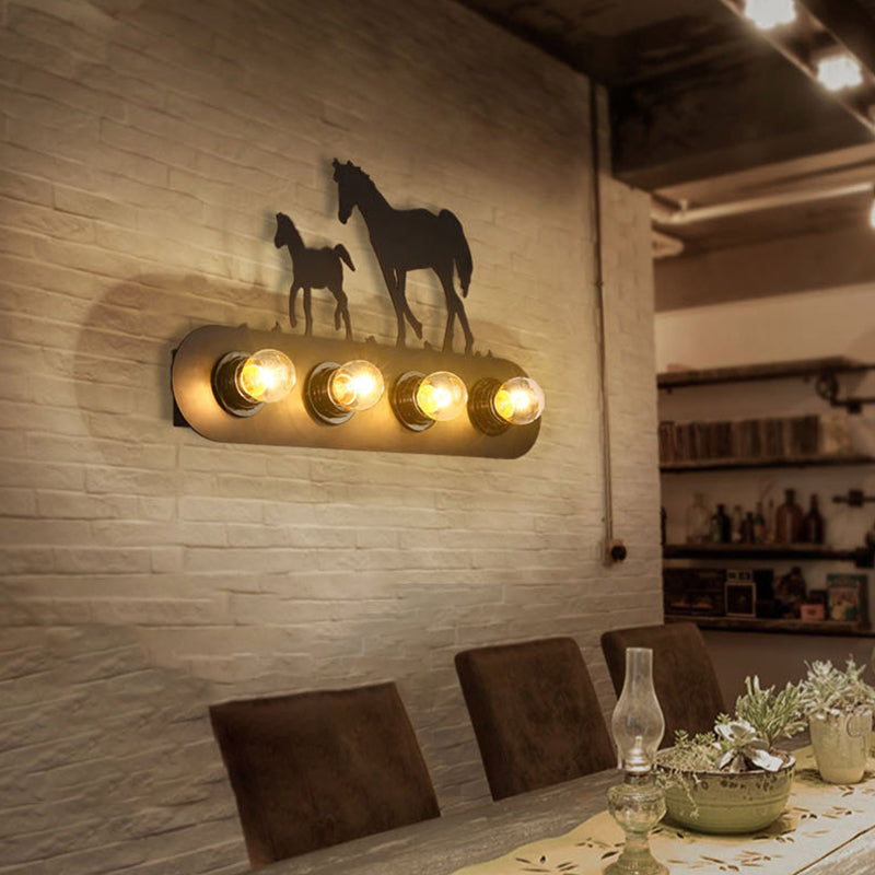 Metallic Silhouette Wall Mount Light: Elegant 4-Head Rustic Lighting For Restaurants