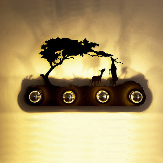 Metallic Silhouette Wall Mount Light: Elegant 4-Head Rustic Lighting For Restaurants Rust / A