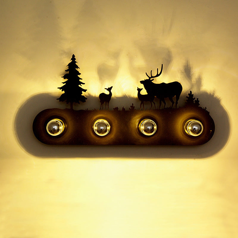 Metallic Silhouette Wall Mount Light: Elegant 4-Head Rustic Lighting For Restaurants Rust / B