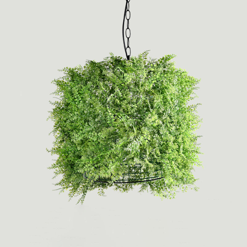 Iron Suspension Restaurant Pendant Light - Retro Green Dome Design With Plant Decor / 16’
