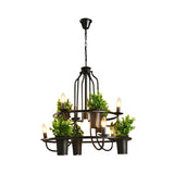 Vintage Iron 7 Head Candelabra Chandelier Pendant Light With Artificial Plant