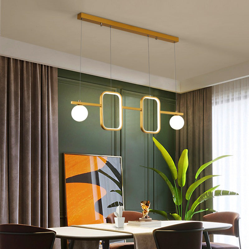 Minimalist Metal Dining Room Island Ceiling Light With Symmetrical Geometric Led Design And Cream