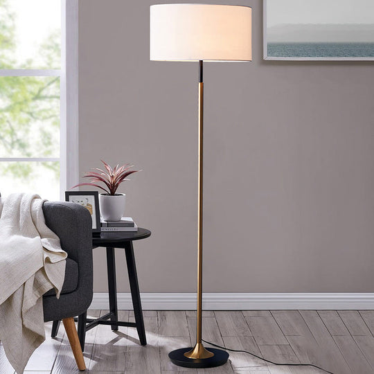 Minimalist Drum-Shaped Floor Lamp - Single Bulb Fabric Shade