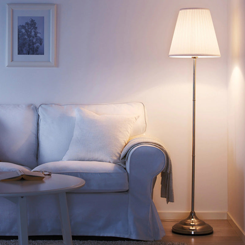 Vintage Fabric Standing Floor Lamp With Pleated Brown Shade & Pull Chain For Living Room - 1 Head