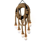 Industrial Tyre Pendant Lamp With 6 Black Rope Lights - Perfect For Coffee Shop