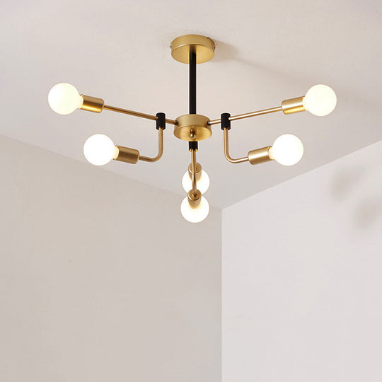 Contemporary Starburst Chandelier: Metal Ceiling Light For Bedroom With Gold Arm - 6/12/16 Lights