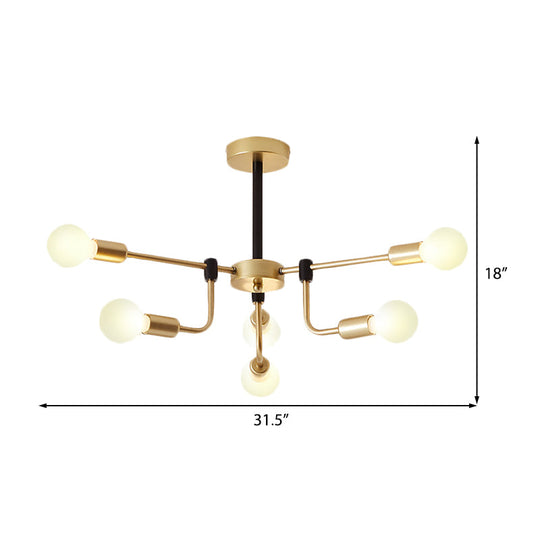 Contemporary Starburst Chandelier: Metal Ceiling Light For Bedroom With Gold Arm - 6/12/16 Lights